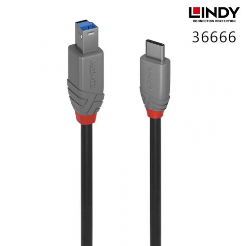 LINDY 林帝 36666 ANTHRA USB3.2 GEN1 TYPE-C公 TO B公 1M 傳輸線