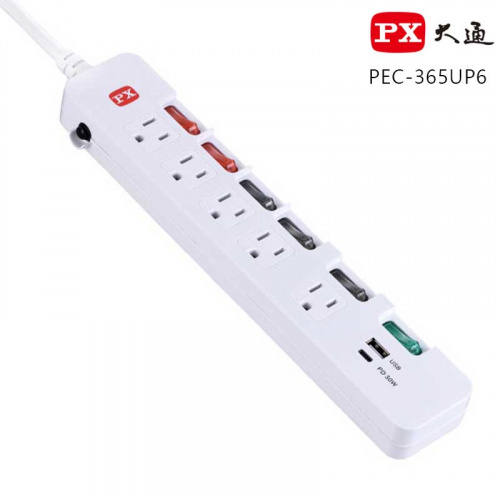 PX 大通 PEC-365UP6 六開五插 電源延長線 1.8米 USB+PD 30W快充
