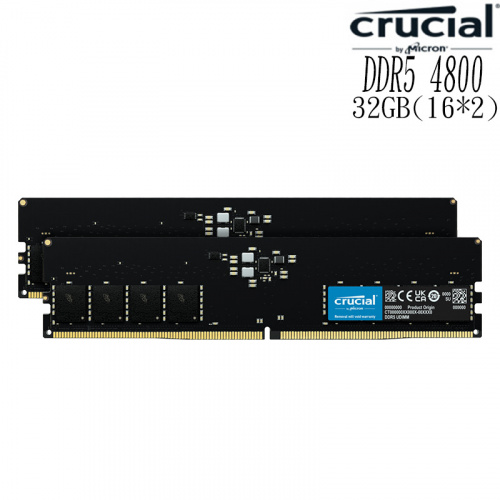 Micron 美光 Crucial 16GBx2 DDR5-4800 記憶體 CL40 無散熱片 CT2K16G48C40U5