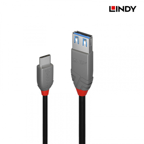 LINDY 林帝 36895_B - ANTHRA LINE USB 3.2 GEN2 TYPE-C/公 TO TYPE-A/母 OTG傳輸線 0.15M
