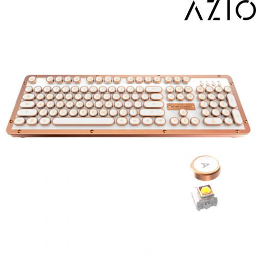 【客訂商品】AZIO RETRO CLASSIC POSH BT 牛皮復古打字機鍵盤 藍牙 白金 橘光 MK-RETRO-BT-L-02-TW-02 (POSH)
