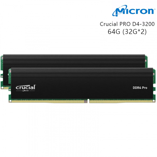 Micron 美光 Crucial PRO 32Gx2 DDR4-3200 記憶體 雙通道 黑散熱片 CP2K32G4DFRA32A