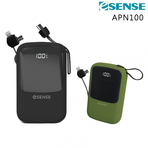 ESENSE 逸盛 APN100 10000mAh 免帶線 快充行動電源 黑色/綠色