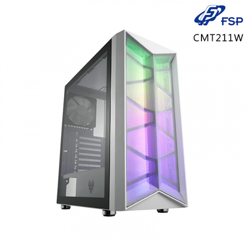 FSP 全漢 CMT211W 全鐵網 玻璃透側 ATX 電腦機殼 白色