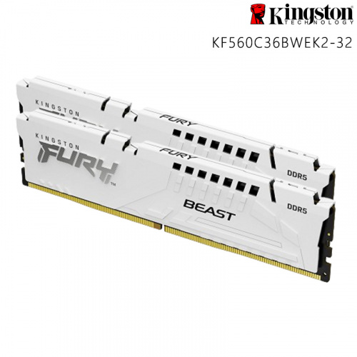 KINGSTON 金士頓 16GBx2 DDR5-6000 FURY Beast 獸獵者 記憶體 CL36 雙通道 白色散熱片 KF560C36BWEK2-32