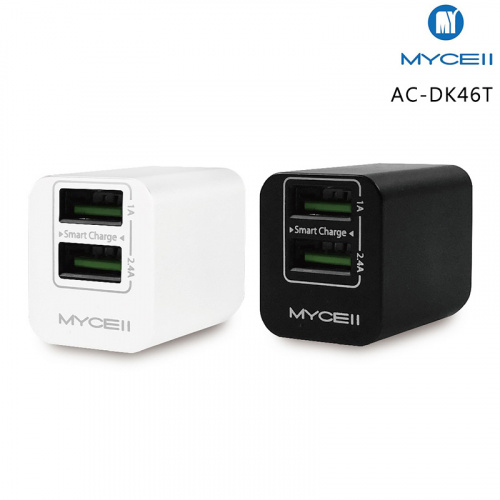 MYCELL 2.4A+1A USB 智能充電器 AC-DK46T 黑色 白色