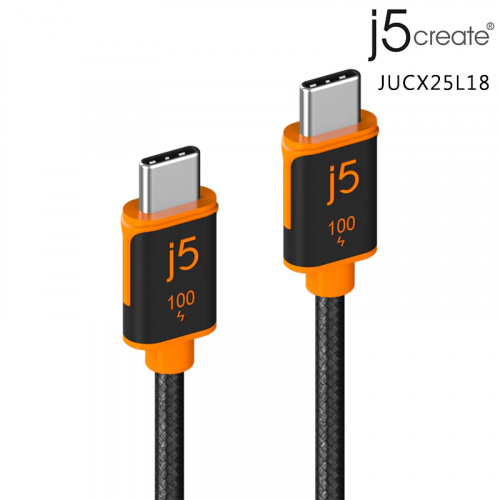 J5create 凱捷 JUCX25L18 USB-C to C 編織5A 100W 極速充電 1.8米 傳輸線