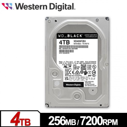 WD 黑標 4TB 3.5吋 HDD硬碟 7200轉 五年保固 WD4005FZBX