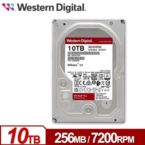 WD 紅標Plus 10TB NAS級 3.5吋 HDD硬碟 7200轉 三年保固 WD101EFBX