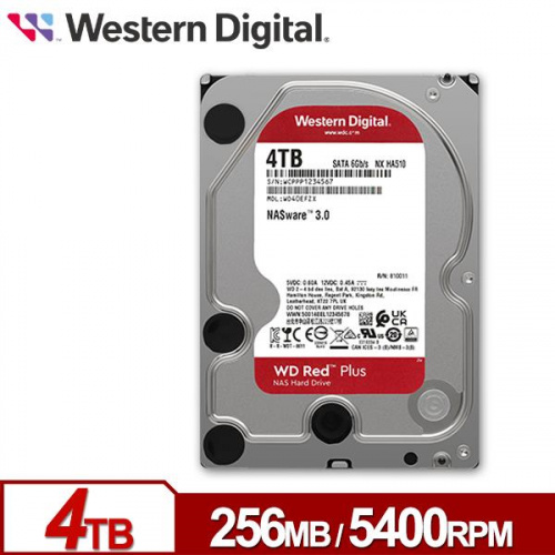 WD 紅標Plus 4TB NAS級 3.5吋 HDD硬碟 5640轉 三年保固 WD40EFPX