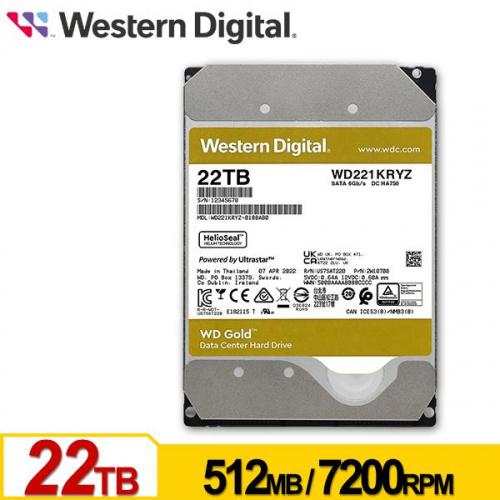 WD 金標 22T 企業級 3.5吋 HDD硬碟 7200轉 五年保固 WD221KRYZ