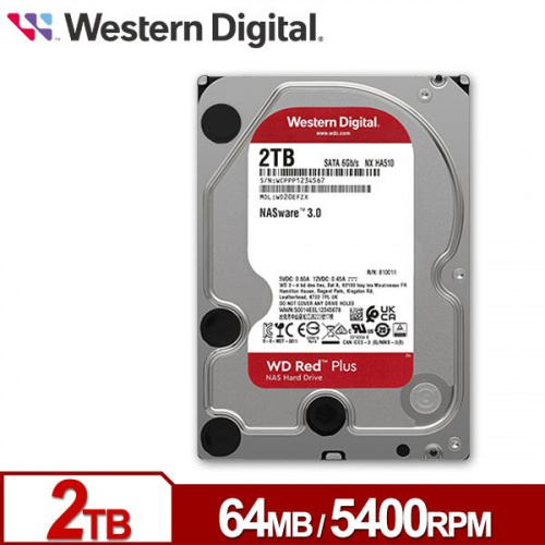 WD 紅標Plus 2TB NAS級 3.5吋 HDD硬碟 5400轉 三年保固 WD20EFPX