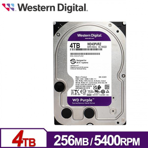 WD 紫標 監控級 4TB 3.5吋 HDD硬碟 5400轉 三年保固 WD43PURZ