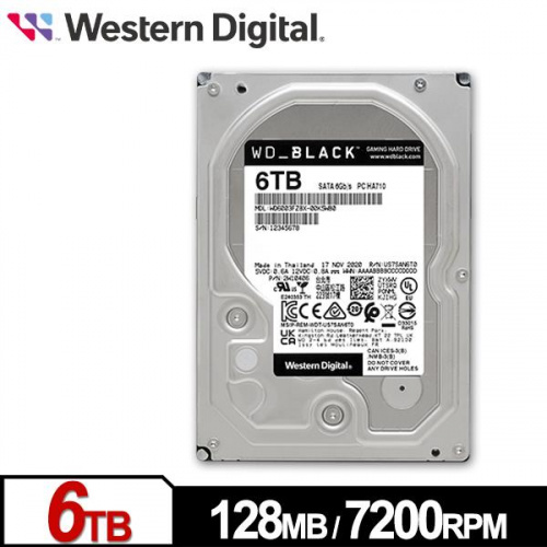 WD 黑標 6TB 電競級 3.5吋 HDD硬碟 7200轉 五年保 WD6004FZWX