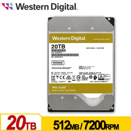 WD 金標 20TB 企業級 3.5吋 HDD硬碟 7200轉 五年保固 WD202KRYZ